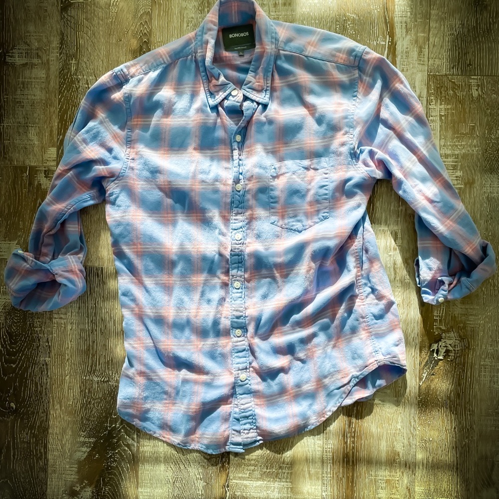 Bonobos Light Blue and Pink Checkered Men's Shirt
